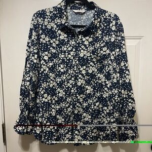 LC Lauren Conrad Top Blouse Ruffled Long Sleeve Ruffled Back Blue Yellow XXL
